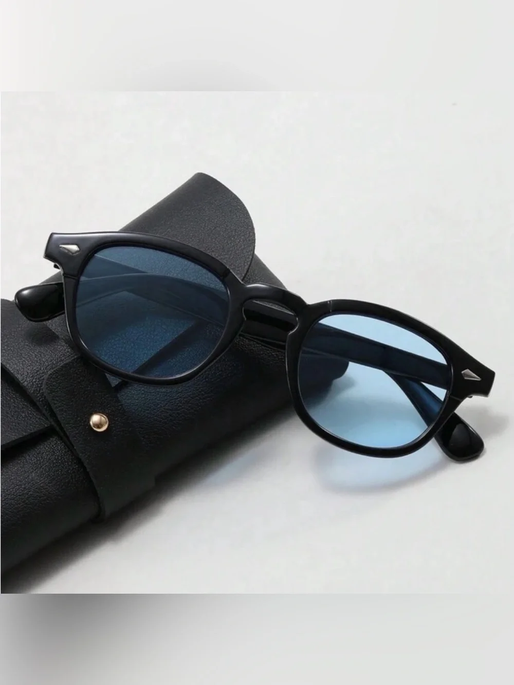 SHEIN Mens Retro Keyhole Sunglasses Black Blue Tint Lens NWT